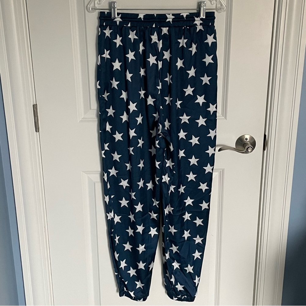 New! Superdown Miranda Blue/White Star Print Allover Track Pants 35384 - Picture 5 of 11